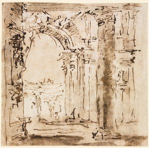 Paire de dessins : Esquisse du labyrinthe de la Villa Pisani et Piazza San Marco avec le Palais des Doges - Francesco Guardi
