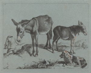 Âne avec son poulain, un chien et un paysan - Francesco Londonio