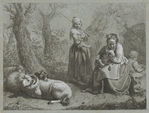 Trois bergères avec des moutons - Francesco Londonio