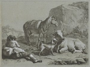 Berger couché avec cheval, vache et chien
Scènes pastorales (titre de la série)