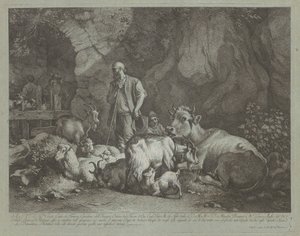 Vieux berger chauve, garçon berger assis et troupeau, après 1766 - Francesco Londonio