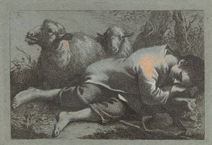 Garçon paysan endormi près de deux moutons - Francesco Londonio