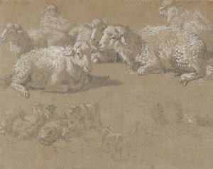 Mouton couché dans un paysage - Francesco Londonio