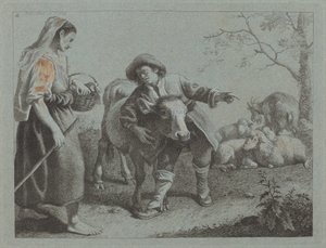Berger indiquant la direction à une bergère, 1762