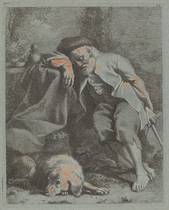 Vieil homme dormant avec un chien, 1759. - Francesco Londonio