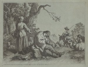 Berger endormi et femme avec un enfant - Francesco Londonio