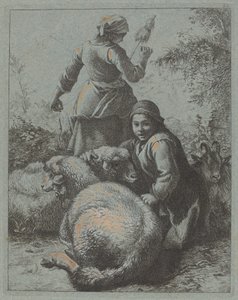 Femme fileuse et berger avec troupeau, 1758-1759
