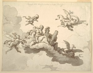 Design pour un plafond peint : Triomphe de la douceur et de la force - Francesco Manno