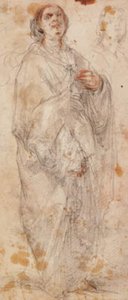 Femme lourdement drapée, debout, regardant vers le haut, et une esquisse de sa tête - Francesco Montelatici