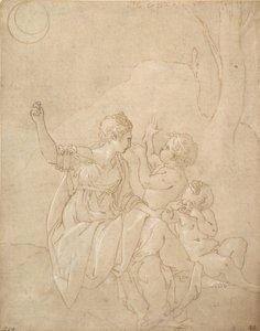 Figure féminine classique Diane ou Vénus avec deux enfants - Francesco Primaticcio