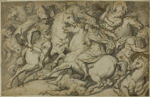 Escarmouche de cavalerie (recto) ; Ecorché agenouillé (verso)