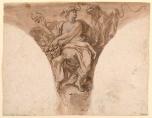 Afrique, Dessin pour un pendentif dans le vestibule baptismal de Saint-Pierre, Rome - Francesco Trevisani