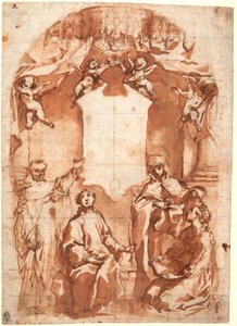 Quatre saints devant une image sacrée - Francesco Vanni