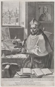 Le Cardinal Roberto Bellarmino à son bureau, écrivant