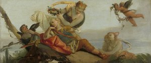Rinaldo endormi couronné de fleurs par Armida