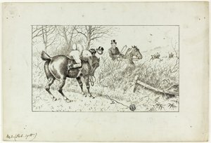 Scène de chasse : Cheval et cavalier lancé