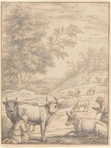 Un pré avec du bétail et des cerfs - Francis Barlow