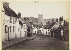 [Cottages au toit de chaume et église], 1860-94