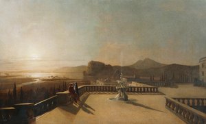 Figures sur une terrasse au clair de lune