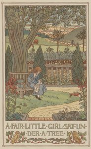 Une belle petite fille assise sous un arbre (lithographie couleur) - Francis Donkin Bedford