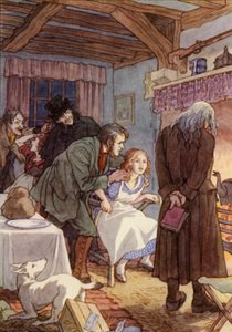 Illustration pour The Cricket on the Hearth de Charles Dickens (lithographie couleur) - Francis Donkin Bedford