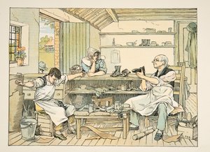 Le cordonnier, tiré de Four and Twenty Toilers, pub. 1900 (lithographie couleur) - Francis Donkin Bedford