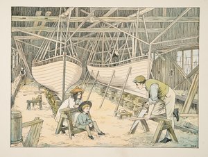 The Shipbuilder, tiré de Four and Twenty Toilers, pub. 1900 (lithographie couleur) - Francis Donkin Bedford