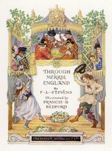 Illustration de la page de titre de Through Merrie England (lithographie couleur)