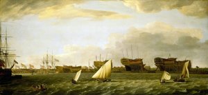 Vue de Blackwall Yard depuis la rive nord de la Tamise (Angleterre)