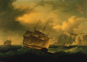 Une frégate anglaise poussant une frégate française vers une côte rocheuse - Francis II Sartorius