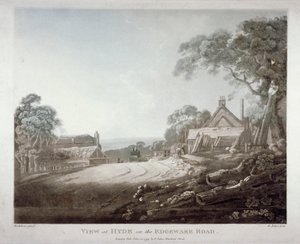 Une calèche disparaissant sur une colline sur Edgware Road, Londres, 1799