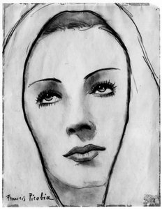 Visage de la femme au voile, par Francis Picabia (1879-1953) ; crayon graphite et aquarelle sur papier.