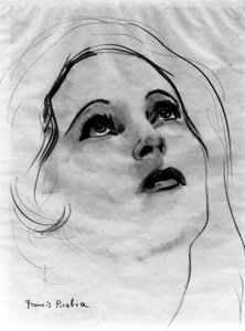 Visage de femme aux yeux levés, par Francis Picabia (1879-1953) ; crayon graphite et aquarelle sur papier. - Francis Picabia