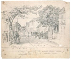 Rue principale, Hampton, Virginie...artillerie gardant la rue, vers 1860 - Francis Schell