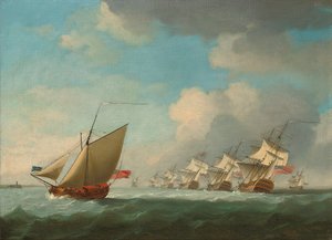 Une escadre du Rouge remontant la Manche avec un yacht de l