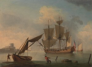 Une goélette anglaise calme près du rivage