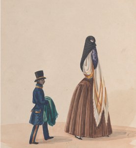 Une femme élégamment vêtue et son page, d