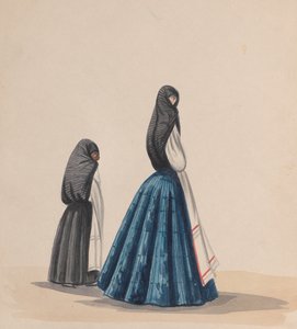 Deux femmes portant la saya vues de profil