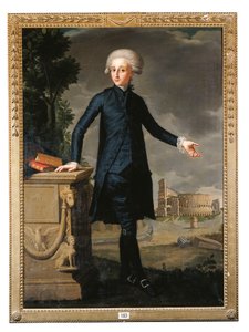 Portrait de Don Juan Despuig y Zaforteza, en pied, en costume noir, signé et inscrit