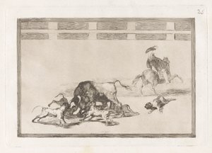 Ils lâchent des chiens sur le taureau, Planche 25 de La tauromachie - Francisco de Goya