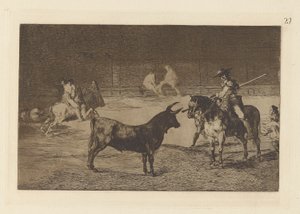 Le célèbre picador, Fernando del Toro, attire la bête féroce avec sa pique, pl. 27 de La tauromachie