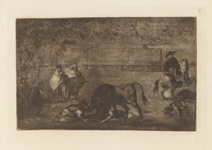 Les chiens lâchés sur le taureau, Planche C de La tauromachie (troisième édition) - Francisco de Goya