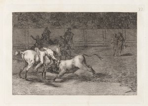 Mariano Ceballos, alias el Indio, tue le taureau depuis son cheval, Planche 23 de La tauromaquia - Francisco de Goya