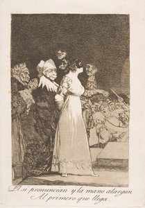 Planche 2 de Los Caprichos : Ils disent oui et donnent leur main au premier venu El si ..., 1799 - Francisco de Goya