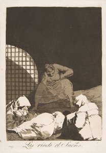 Planche 34 de Los Caprichos : Le sommeil les surmonte Las rinde el Sueño., 1799