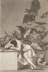 Planche 43 des Caprices : Le sommeil de la raison engendre des monstres