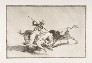 Planche 5 de La Tauromachie : Le fougueux Maure Gazul est le premier à piquer les taureaux, 1816 - Francisco de Goya