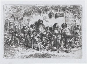 Planche 11 : un groupe de personnes en plein air, de la série des coutumes et passe-temps des Espagnols..., 1850 - Francisco Lameyer Berenguer