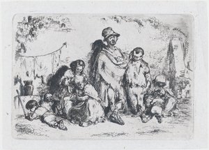 Planche 2 : un groupe de personnes dans la rue, peut-être des mendiants, de la série des coutumes - Francisco Lameyer Berenguer