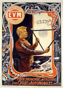 Affiche publicitaire pour les accessoires de vélo E.V.M.
